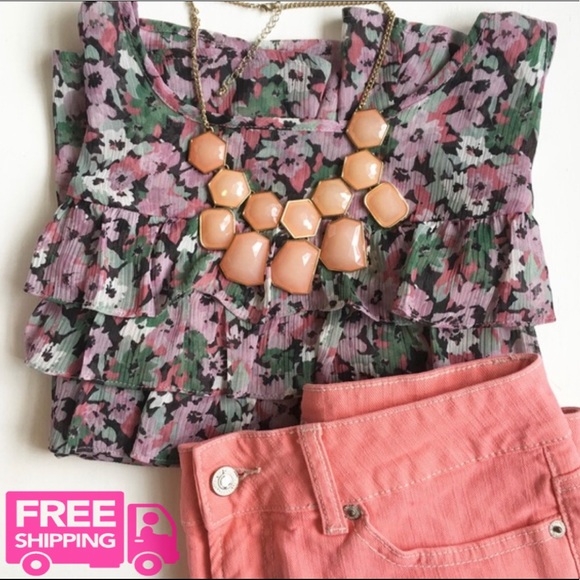 EXPRESS Floral Ruffle Sheer Tank - Picture 1 of 5